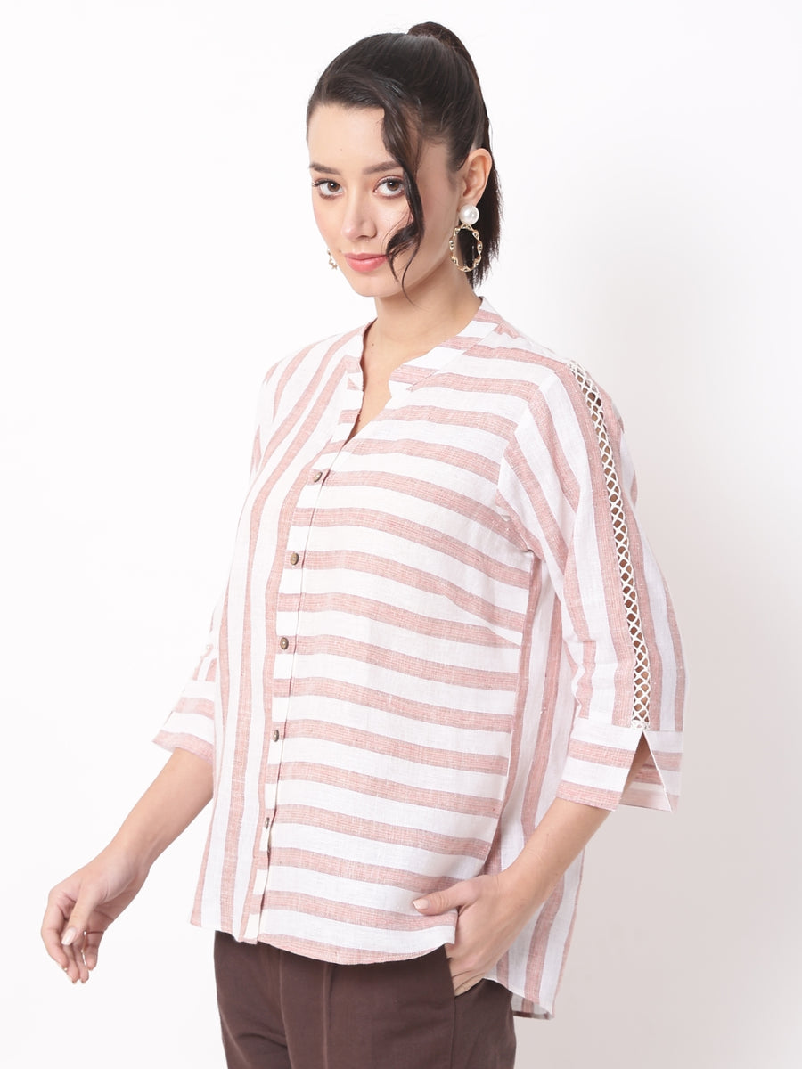 Luna Stripes & Lace Linen Shirt