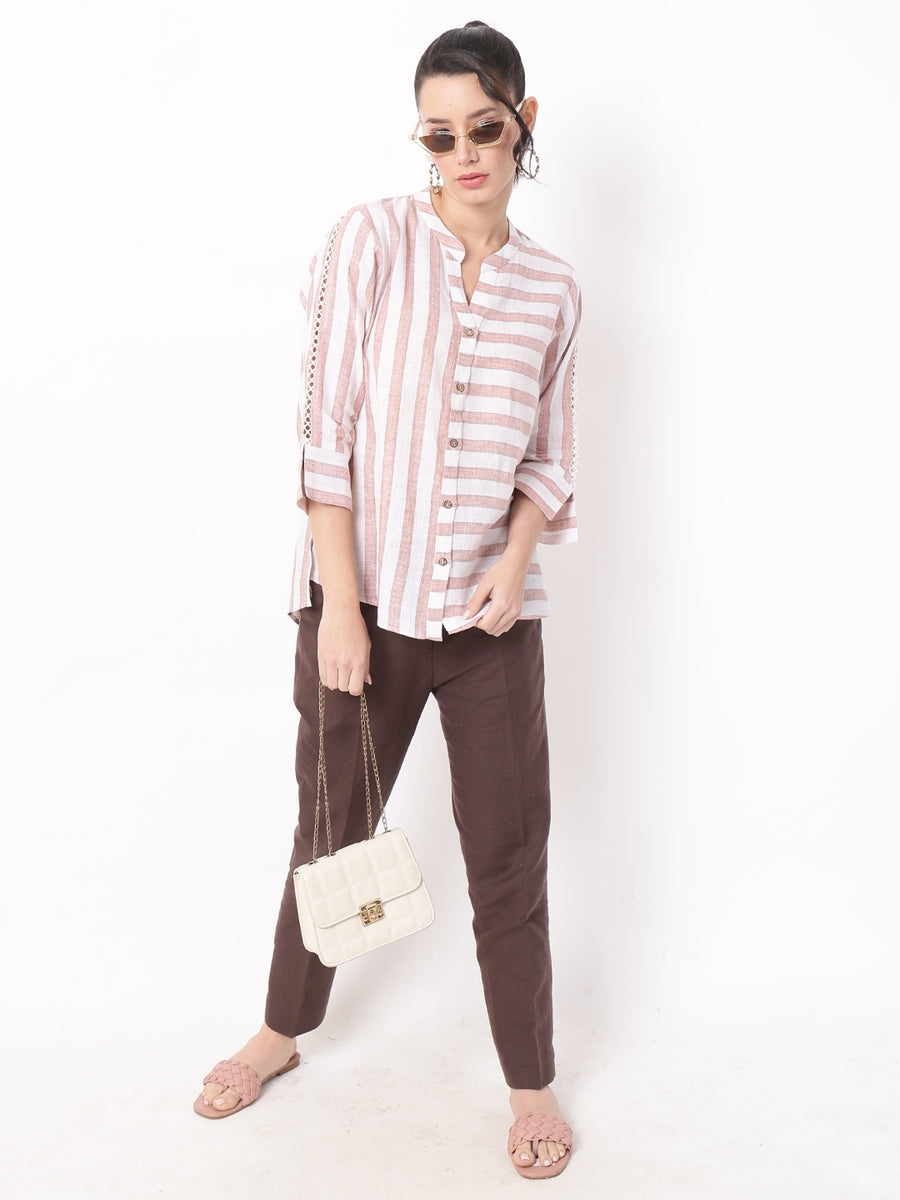 Luna Stripes & Lace Linen Shirt