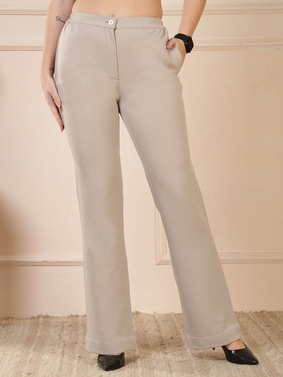 Women Grey Straight Fit Formal Trousers