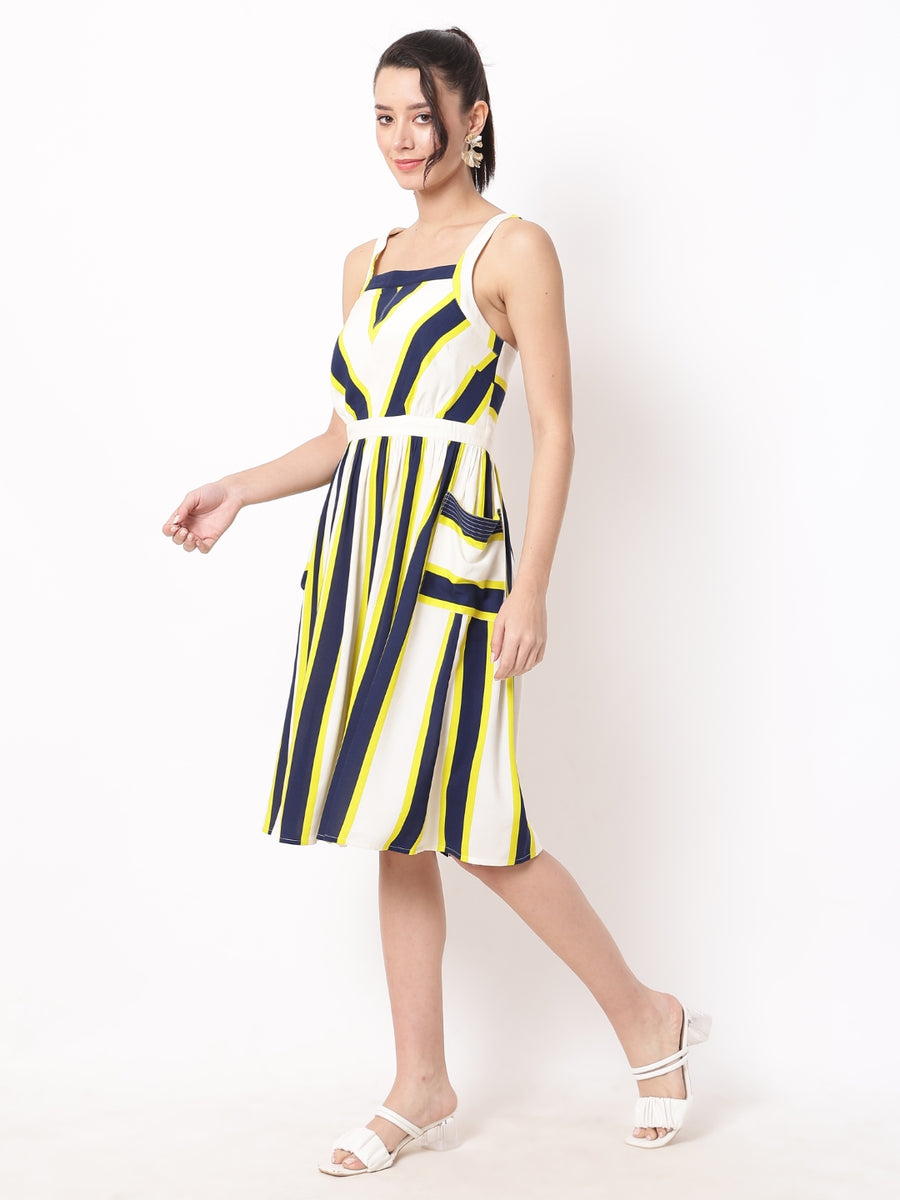 Sailor's delight vertical stripe dress (Neon yellow)