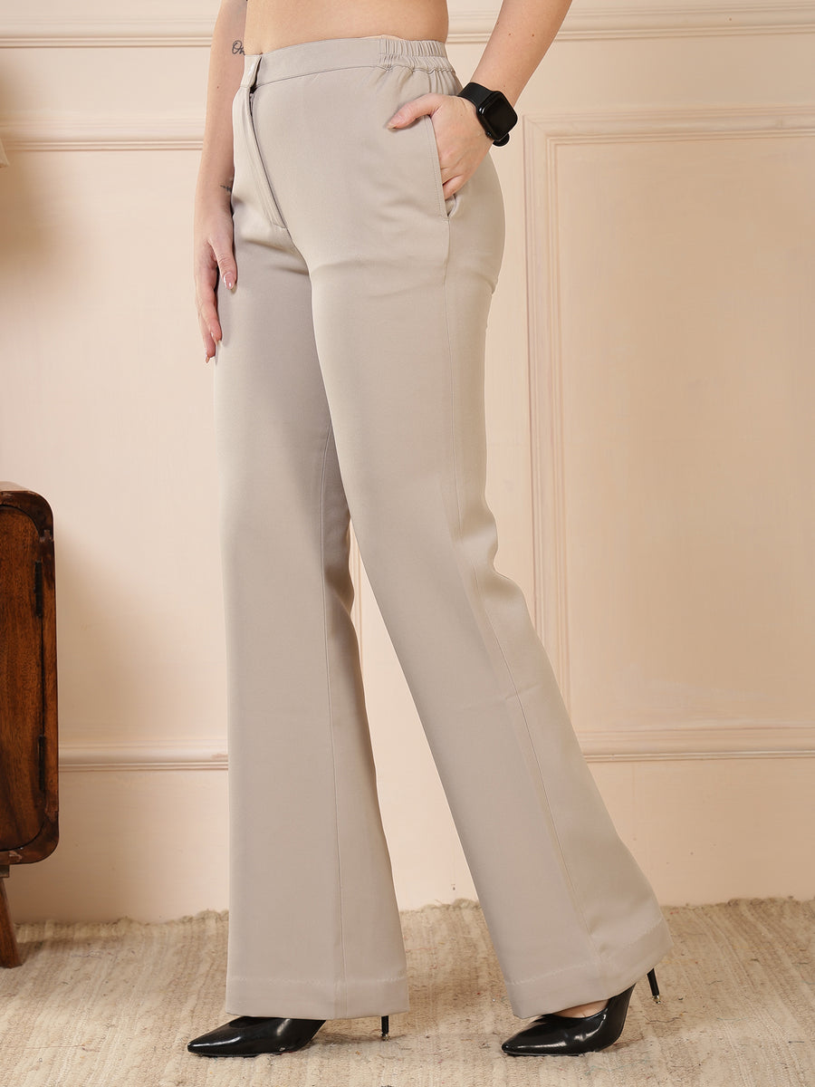Women Grey Straight Fit Formal Trousers