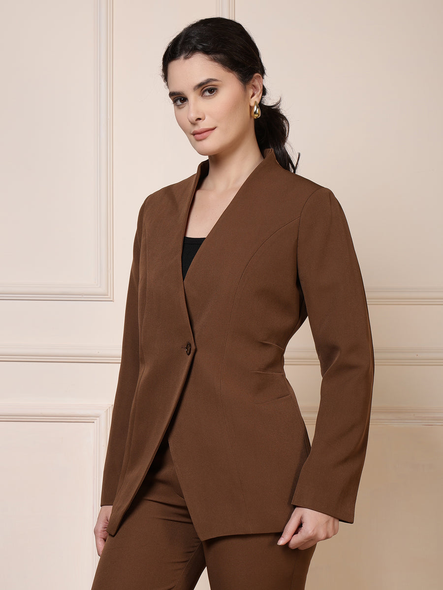 Brown Single-Breasted Formal Coat for Women