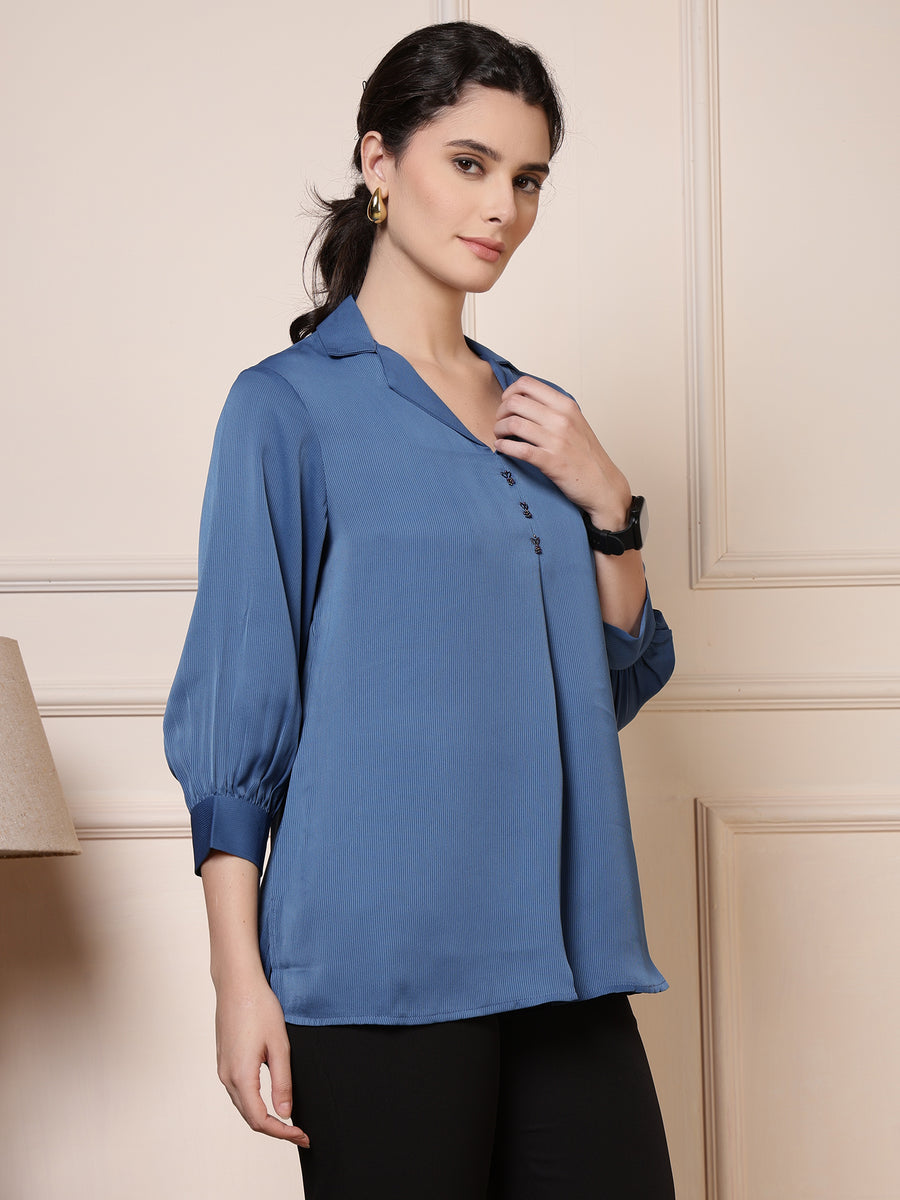 Women Blue Formal Top – Casual & Office Wear