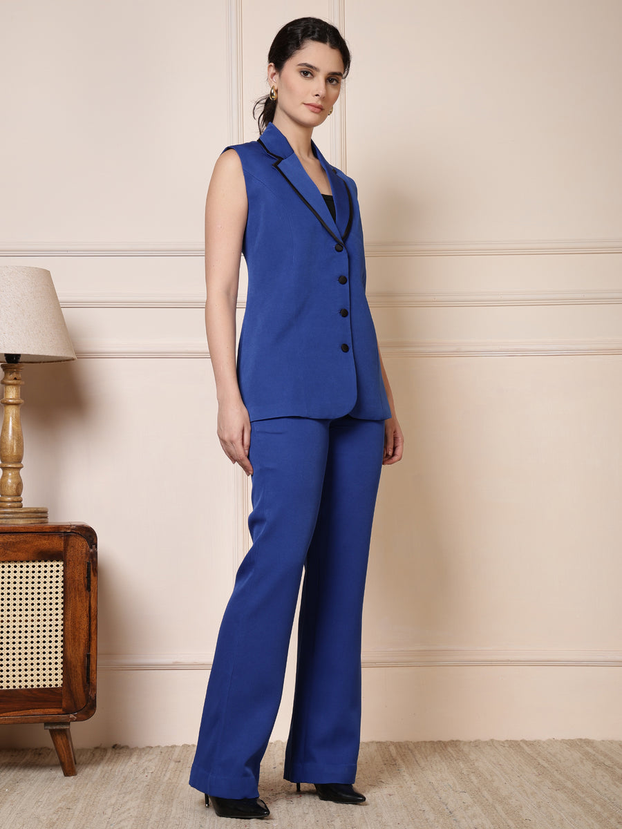 Women Royal Blue Sleeveless Formal Suit set