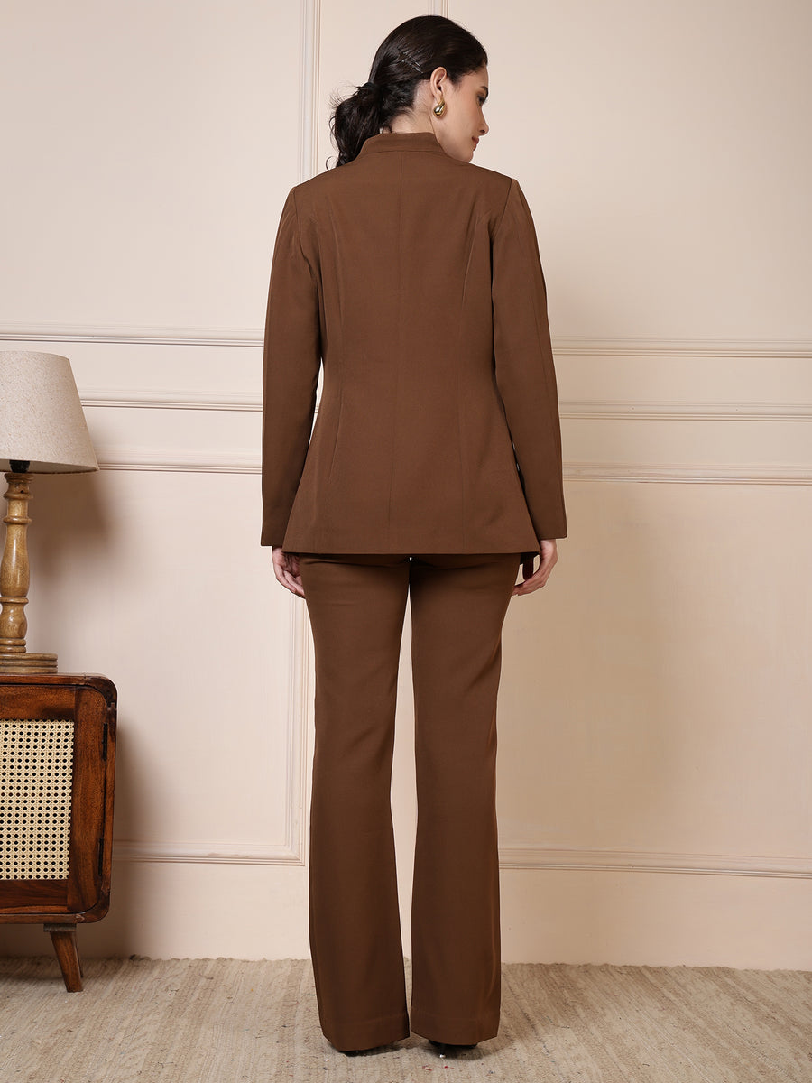 Brown Single-Breasted Formal Coat for Women