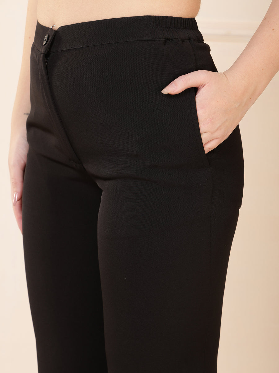 Black Solid Straight Fit Formal Trousers