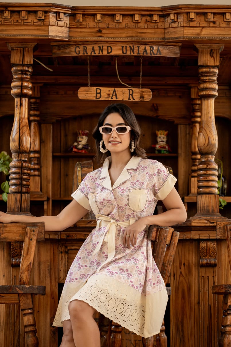 Shop Vintage Lavender Floral Embroidered Hem & Waist Tie Shirt Dress – Ranng