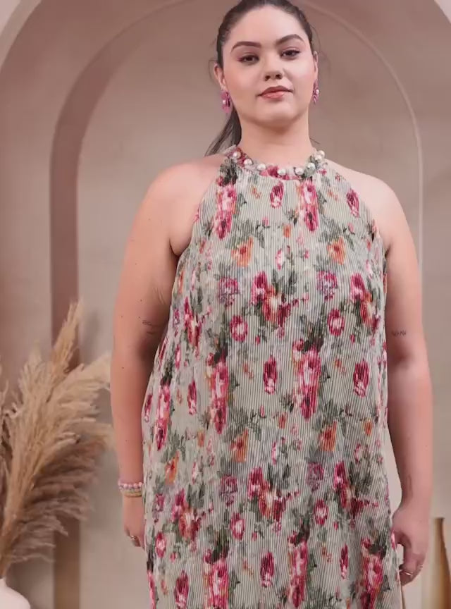Women’s Pleated Floral Maxi Dress | Sleeveless Summer Dress | Resort & Brunch Wear